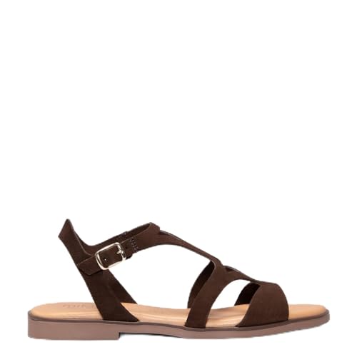 miMaO Sandalias Planas de Piel Marron, EU 38