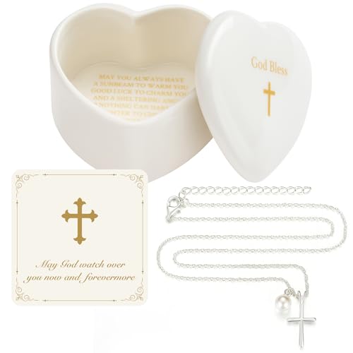 Girls Cross Necklace with Heart Keepsake Box