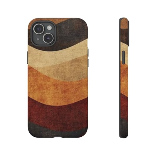 Coque rigide mate iPhone 15 Plus marron vagues abstraites