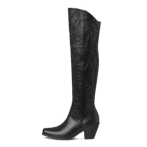 Image of Women's Knee High Boots, Comfortable Square Toe Faux Leather Boot Fashion Long Tall Boots for Riding Chunky High Heeled Dress /Casual Boot