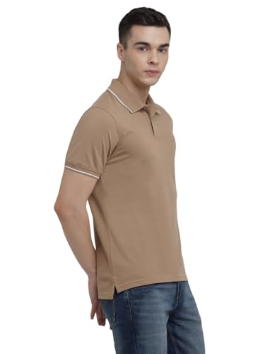 Image of Deniklo Cotton Rich Half Sleeve Regular Fit Solid Polo Tshirt for Men (DK803-L Tiger's Eye)