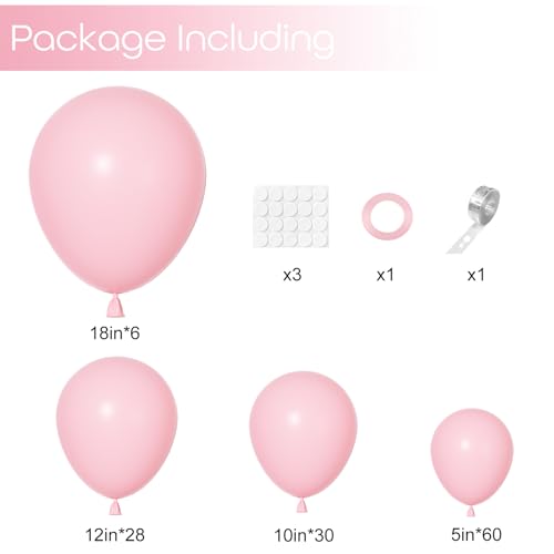 Image of Ouddy Party 129Pcs Pink Balloon Arch Garland Kit in 18 12 10 5 Inch | Different Sizes 6Pcs 18 inch Light Pastel Pink Latex Balloons for Birthday Bridal Baby Shower Wedding Party Decorations