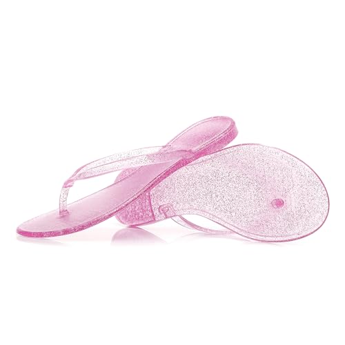 Image of Womens Flip Flops Thong Sandals Jelly Shoes Flat for Ladies Slides Black Slippers Size 9 Slip On Summer Beach Dressy