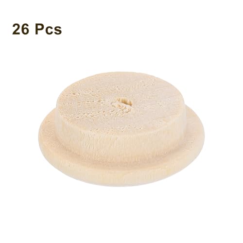 Image of uxcell 26Pcs Wood Button Plugs, 15mm /0.59 inch Hardwood Screw Hole Plug Mushroom Wooden Caps Buttons Wood Plug for Furniture Woodworking Craft Decor (20mm x 15mm)