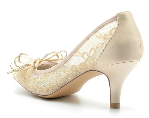 Minishion Womens Slip on Wedding Shoes Lace Pointed Toe Evening Formal Pumps with Bows BR0473