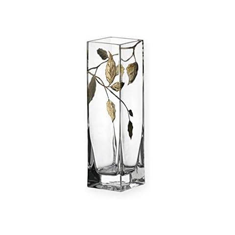 Gold Leaf Tendril Square Glass Vase Cover