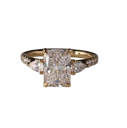 2.5 Carat Elongated Cushion Cut Diamond Engagement Ring, Three Stone Diamond Ring, Side Pear Cut Engagement Ring,14 kt Gold plated Wedding Gift,Gifted for Her.size 3-12 (USA)