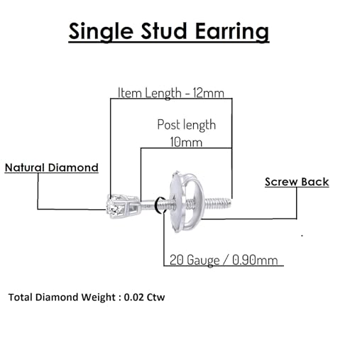 Affy Natural Diamond Mini Stud Screw Back Earring in 14k Solid Gold | Cartilage Diamond Stud Earrings | Single or Pair | Very Small 1.7MM, Gift's For Women3