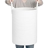 CLHMILY&Z Laundry Hamper Round Storage Rope Basket (White, 60L)