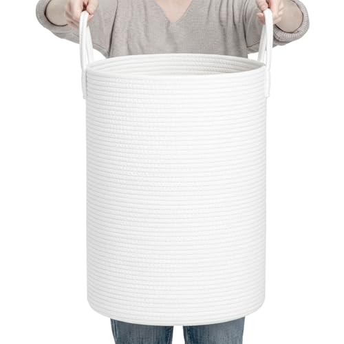 CLHMILY&Z Laundry Hamper Round Storage Rope Basket (White, 60L)