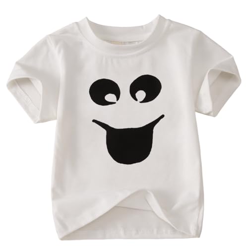 KEKEMI Toddler Boy Girl Halloween Shirt Funny Ghost Face T-Shirt Happy Spooky Season Outfit Cute Short Sleeve Tees Fall Tops