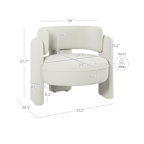 Image of BELLEZE Sherpa Boucle Chair Set of 2, Modern Barrel Accent Chair Comfy Round Upholstered Armchair Accent Side Chair for Living Room, Bedrooms, Corner - Quinton（White）