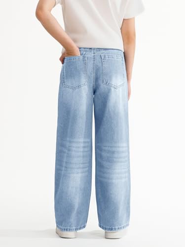 Haloumoning Boys Casual Baggy Denim Pants Kids Elastic Waist Wide Leg Jeans with Pockets 5-14 Years4