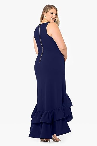 Betsy & Adam Women's V-Neck Hi Low Ruffle Scuba Crepe Dress2