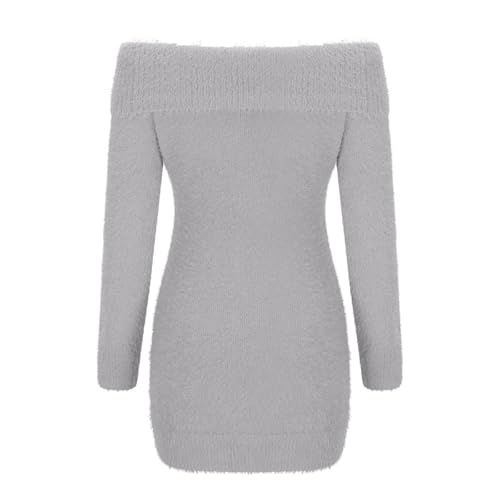 Oplxuo Women's 2024 Fall Winter Off Shoulder Bodycon Sweater Dress Sexy Fuzzy Knit Pullover Short Mini Party Club Dresses4