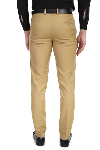 Image of Men's Stretchable Solid Plain Formal Trousers - Regular Fit Stylish Pants for Office & Party, Fashionable Dress Trousers for Men