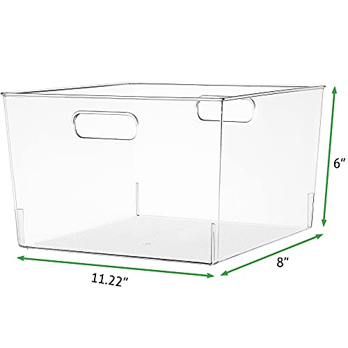 Eamaott Clear Plastic Storage Organizer Container Bins With Cutout Handles, Transparent Set Of 4, Bpa Free, Cabinet Storage Bins For Kitchen Food Pantry Refrigerator Bathroom, 11” X 8” X 6” #TOP5