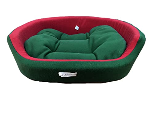 Poofys-Pet-Island-Medium-Size-Dog-Cat-Bed-Dual-Color-Green-Red-Ultra-Soft-Fleece-Fabric-Oval-Shape-Pet-Kitten-Bed