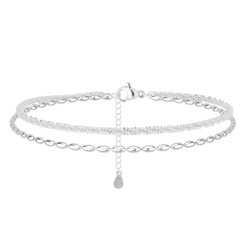 QEQSHQO Cavigliera Donna Argento 925, Elegante e Impermeabile, Regolabile, Cavigliera in Argento Sterling per Spiaggia e...