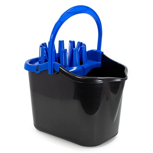 Tradineur - Cubo para Fregar Rectangular con escurridor, HG, Polipropileno, Incluye asa, Ligero, Limpieza, hogar, Fabricado en España (Negro y Azul - 13,5 litros)