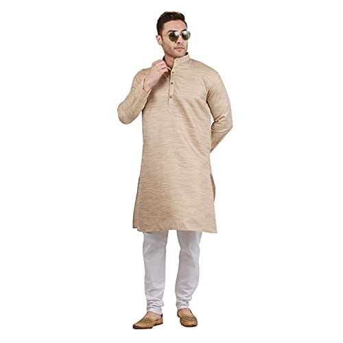 Image of LUCKWIN Handloom Blend Kurta Pyjama Set for Men, Full-Sleeve, Mandarin Collared Neck, Ideal for Every Occasion, Cotton Made, Lightweight and Comfortable