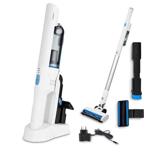MEDION 2in1 Handstaubsauger mit Saugrohr und Bodenbürste (Akku, kabellos, BLDC-Motor, Mini Staubsauger für Auto, HEPA-13 Filter, Starke 20 kPA Saugleistung, Ladestation, MD11515) weiß
