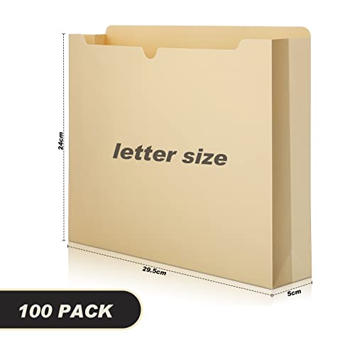 100 Pcs File Jackets Reinforced Straight Cut Tab Pocket Folders File Folder Expandable Folder Expanding Folder Filing Folders With Tabs Expansion Pocket, Letter Size #TOP1