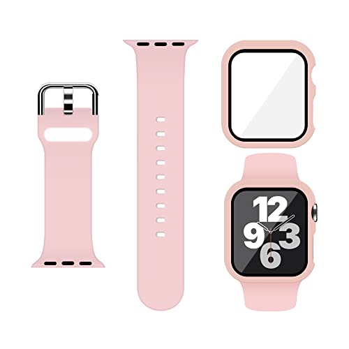 XFEN Sport Silicone S/M Size Band and Case with Screen Protector for Apple Watch Series 6 SE Series 5 Series 4 40mm - Pink