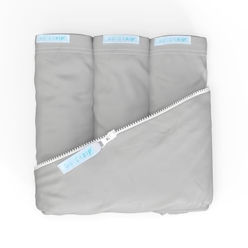 Image of QuickZip Crib Sheet Set - Faster, Safer, Easier Baby Crib Sheets - Includes1 Wraparound Base & 3 Zip-On Crib Sheets - Misty Gray 100% Cotton - Fits All Standard Crib Mattresses