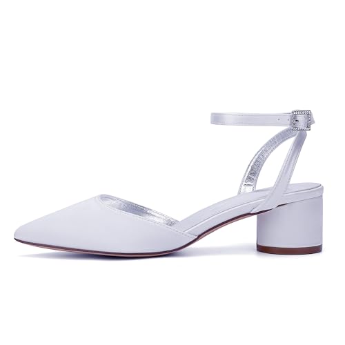 Women's Chunky Block Heels for Women Closed Toe Wedding Shoes for Bride Dressy Pumps Shoes2