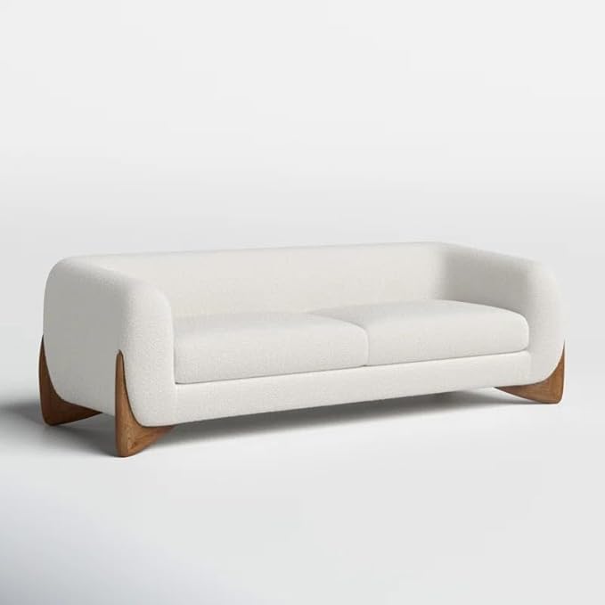 Image of Upholstered 3 Seater Sofa Three Seater Sofa with Wooden Legs for Living Room Hotels & Offices (3 Seater White)