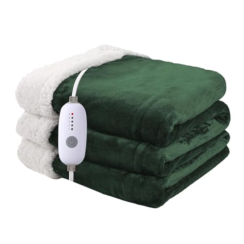 Minervada Heated Blanket Electric Blanket Full Size 72x84 with 5 Heat Settings 10 Hour Auto Off Machine Washable Flannel & Sherpa Soft Warming Blanket for Couch Bed Office - Grass Green