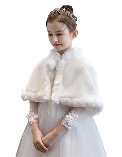 SK Studio Girls Faux Fur Wraps Shawl Girl Bolero Shrug Princess Cape Party Dress Up Jacket2