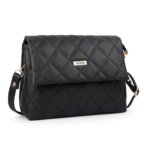 Image of ADISA Women's Girls Quilted Cross Body Sling Bag with Height Adjustable Belt (SL5169)