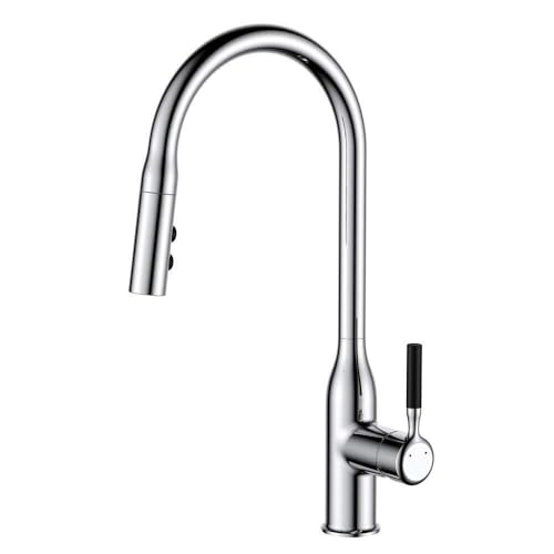 Silver Modern Single Handle Pull-Out Kitchen Faucet, High Arc Design,