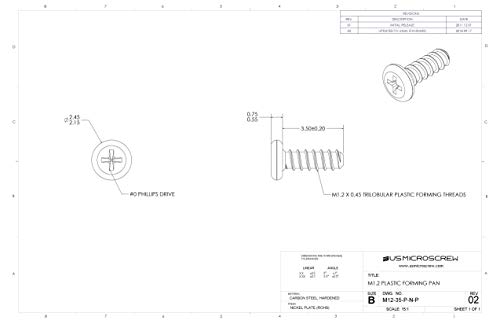 M1.2 X 3.5mm Plastic Thread Forming Screw Nickel Plated Steel Pan Head Phillips Drive (100 Pcs) - M12-35-P-N-P