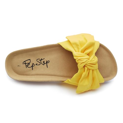 Image of PepStep Slide Sandals for Women or Ladies Dressy Summer Casual, Cute Bow Tie Knot On Top Strap, Comfy Slip On Cork Foot Bed