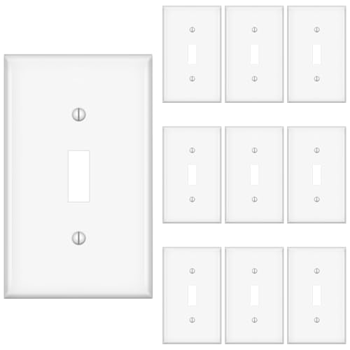 TAKETEK Toggle Light Switch Covers, Electric Light Switch Plates, Single Switch Plate Covers, Electrical Lightswitch cover plate, Wall Plates for Light Switches, Standard Size 1 Gang, White, 10 Pack