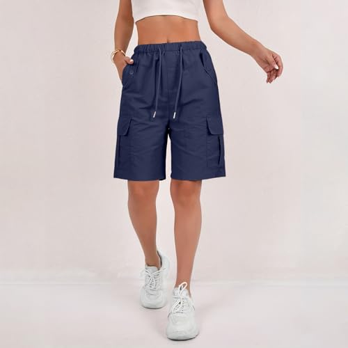 Bermuda Shorts for Women Summer Quick Dry Cargo Shorts with Pockets Outdoor Drawstring Waist Knee Length Hiking Short2