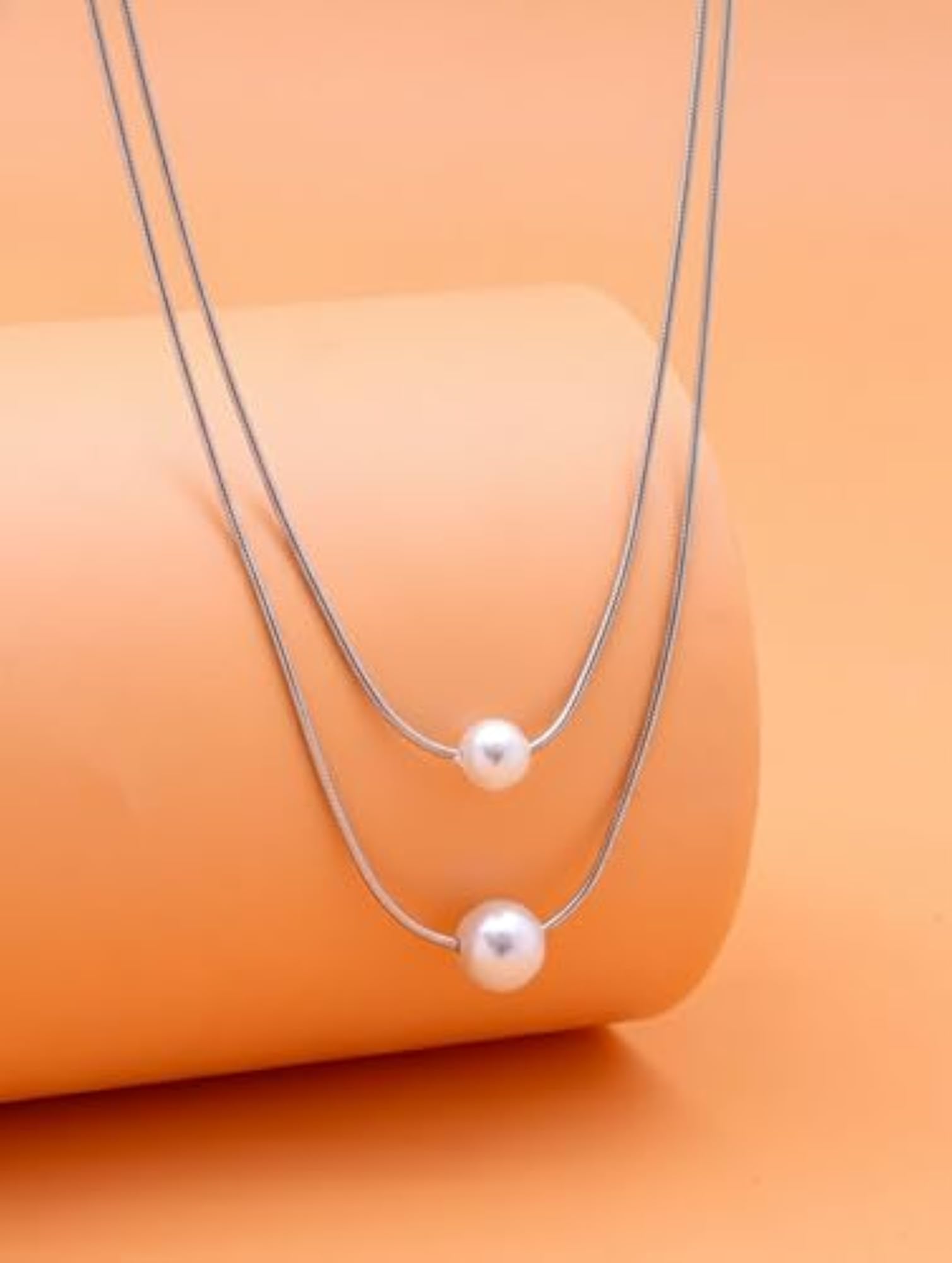 Women's Double Layer Pearl Necklace in 925 Sterling Silver