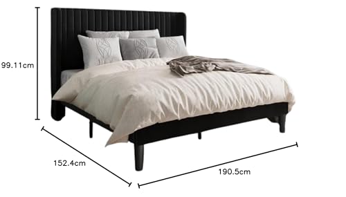 Image of Metal Upholstered Bed Queen Size Without Storage | Wooden Queen Size Cot with Headboard | Double Size Bed for Bedroom | Palang Furniture for Guest Room & Hotels, Black, (Black)