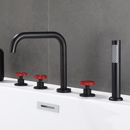 Mitigeur de bain avec douche noir et rouge sur gorge pour baignoire moderne