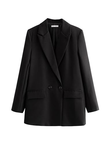 Odizli Blazer Damen Elegant Sportlich Jackett Lang Blaser Jacke Sweatblazer Sommer Herbst Leicht Jersey Oversize Longblazer mit Tasche Langarm Casual Herbstjacke Cardigan Business Anzug Schwarz L