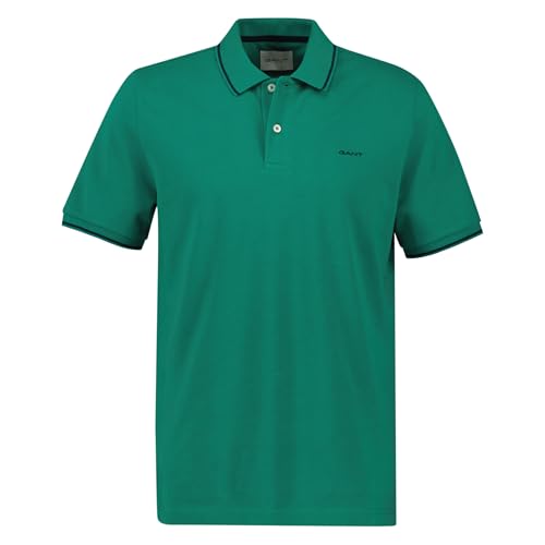 Gant Herren Poloshirt - Tipping Pique Rugger, Kurzarm, Knopfleiste, Logo, Uni Grün (Deep Green) 4XL – Ansicht 1