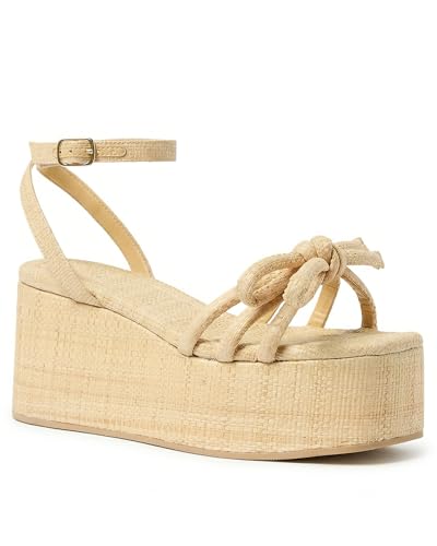 Orlutve Women’s Raffia Platform Wedge Sandals with Bow Knot, Square Open Toe, Adjustable Ankle...