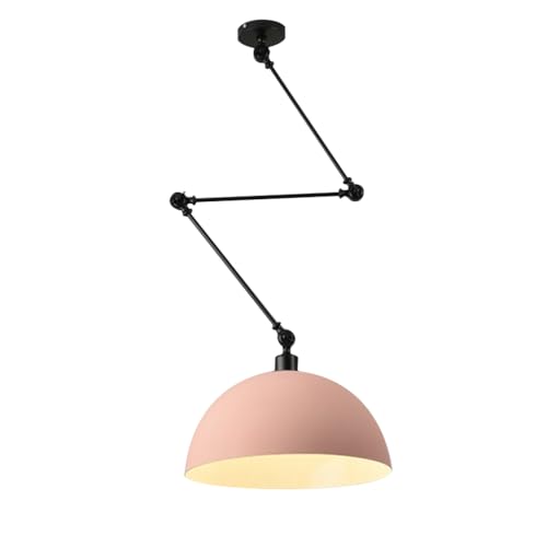 Chao Zan Lampara Colgante Industrial Vintage, Ajustables de Brazos con Brazo Articulado Pantalla Metal Lámpara de Techo E27 Retro Altura Ajustable para Salón Cocina, Comedor y Dormitorio (Rosa)