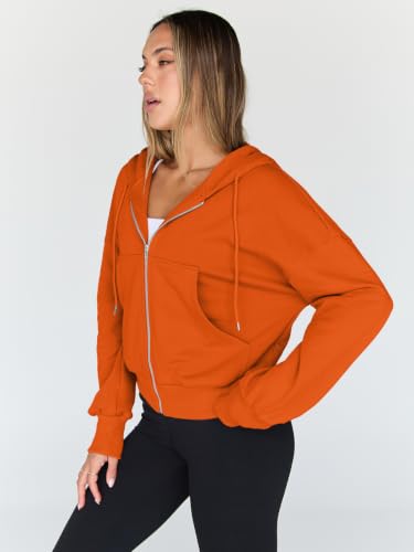 Image of Trendy Queen Womens Zip Up Hoodies Cropped Jackets Fall Outfits 2026 | lightweight comfort material, slouchy drop shoulder, casual travel winter clothes with pockets, airport workout athletic