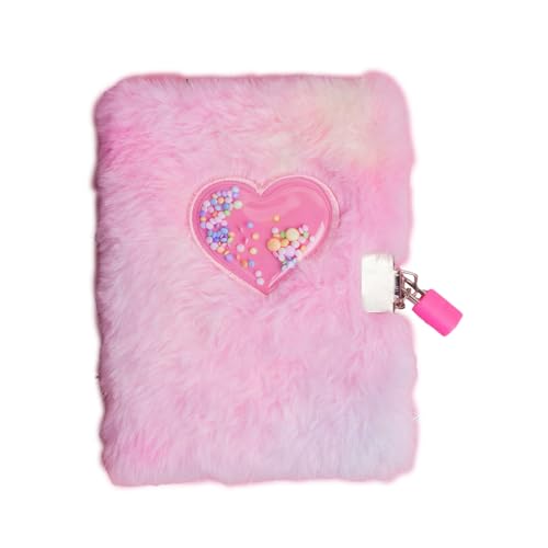 Diario rosa con candado - Cuaderno de corazones de felpa para niñas, cuaderno secreto con llave, escritura para niños | Idea de regalo cumpleaños Navidad diario secreto creativo para niñas