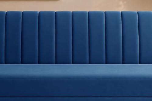 Image of Modern Velvet 3-Seater Sofa Cum Bed Convertible Sleeper Couch Sofa for Living Room Bedroom & Office- Blue Color