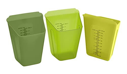KUHN RIKON Mise en Place – Juego de 3 tazas medidoras de plástico (8 x 10 x 23 cm), color verde claro y verde oscuro